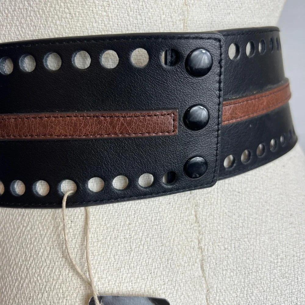 Womens Leather Black Brown Wide‎ Corset Waist Belt Snap Buckle Closure western S